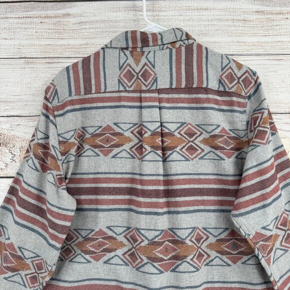 Eddie Bauer Southwest Print Button Down Shirt Mens Medium Gray Rust - Picture 4 of 12